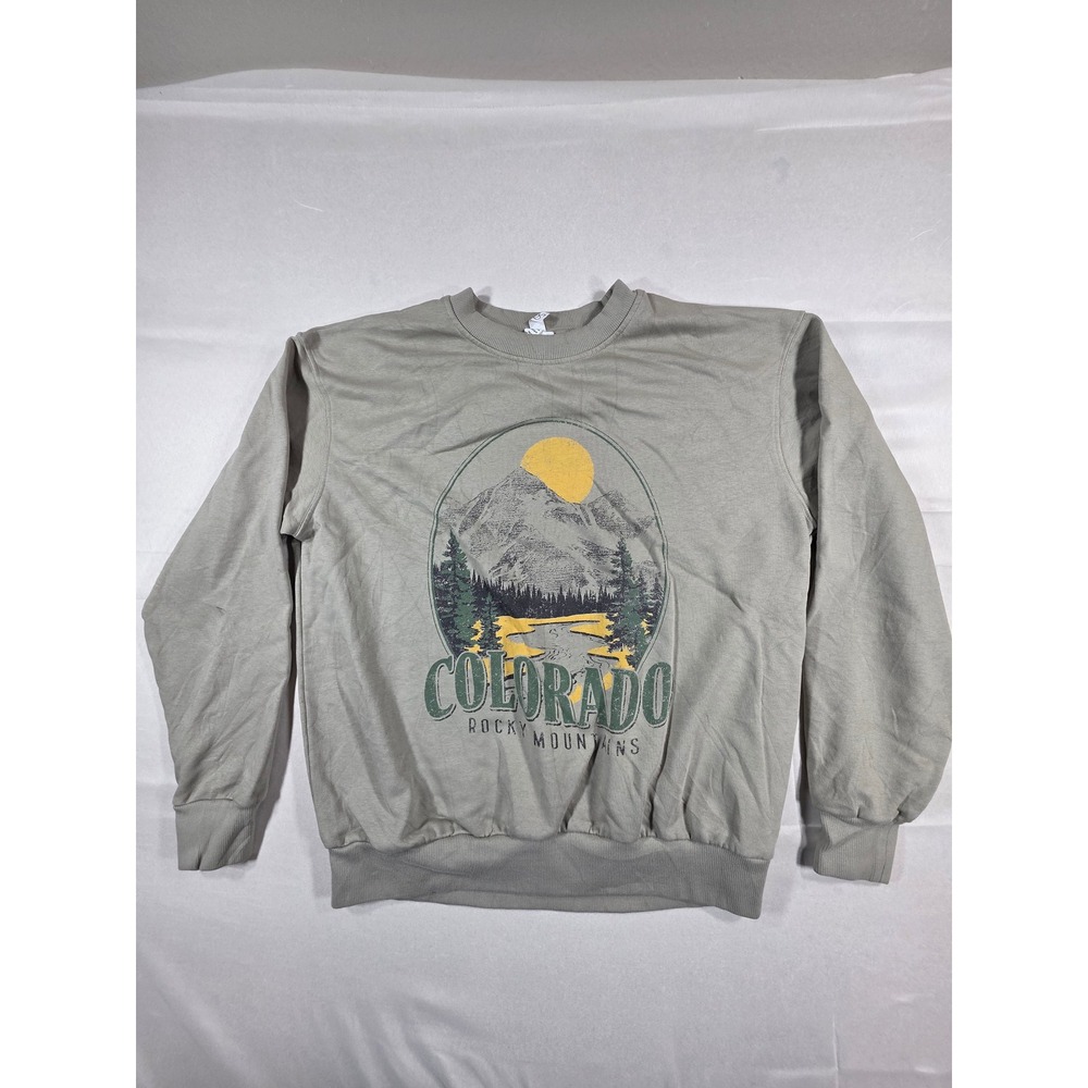 RusTee Colorado Rocky Mountains Graphic Sweatshirt Sage Green Mens Medium